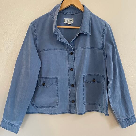VTG L.L. Bean Chore Shacket Womens Size 12 Large Denim Chambray 100% Cotton - Picture 1 of 4